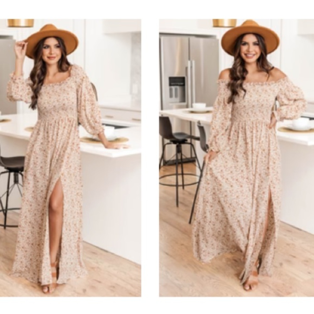 Pink Lily Maxi Dress (Sounds In My Mind-Cream)